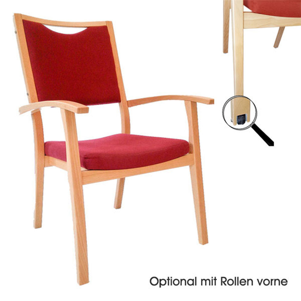 Hochlehnstuhl KATRIN-XL mit Rollen vorne, Buche massiv, doppelte Polsterung